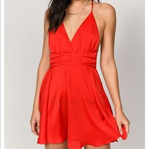 Tobi red plunging skater dress